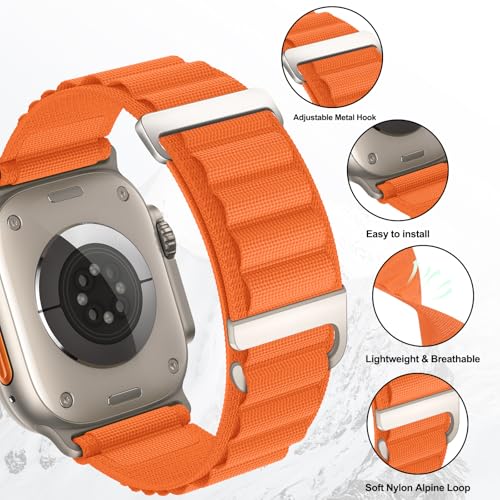 Alpine Loop Compatible with Apple Watch 3 Band 49mm 46mm 45mm 44mm 42mm 41mm 40mm 38mm Men Women, Nylon Sport Loop for Apple Watch Ultra 2/1 iWatch Series 11 10 9 8 7 6 5 4 3 2 1 SE - color: Orange