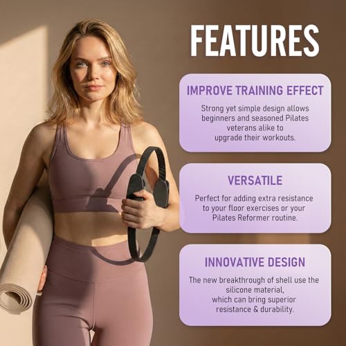 JKSHMYT Pilates Ring Fitness Circle for Women, Pilates Equipment – 14.5" Home Magic Exercise Workout, Better me Pilates Essentials Starter Set for Beginners Toning Inner Thighs, Arms and Core - color: Dark