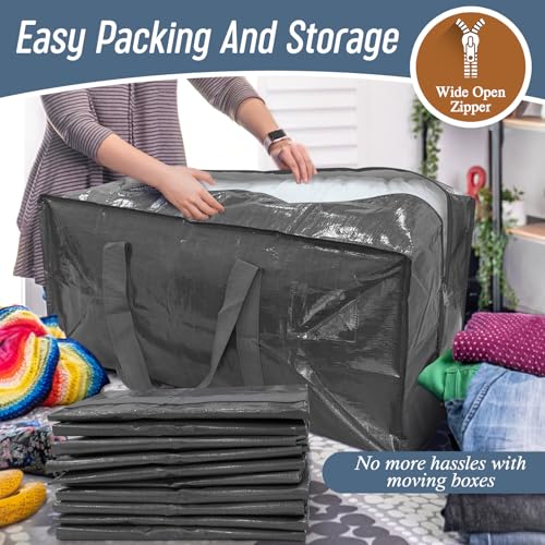 6 Pack Extra Heavy Duty Large Moving Bags with Strong Zipper & Comfortable Handles, Sturdy & Durable Clothes Storage Bags Totes Bins, Packing Moving Boxes for College Supplies, Gray - color: Gray, size: 6 Pack