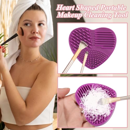 FREEBLOSS 4PCS Quilter Mat Cleaning Pad Heart Shaped Makeup Brush Cleaning Pad for Brushes, Silicone Cleaner Pads Rose Pink, Blue, Pink, Purple 3.2" x 3" x 1"