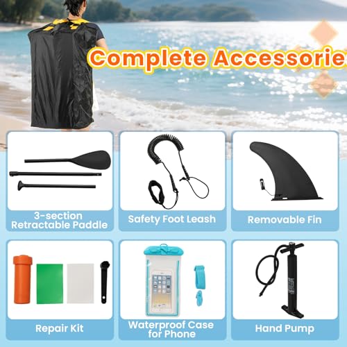KOTEK 10FT/11FT Inflatable Paddle Board, SUP Paddleboard with Hand Pump, Safety Leash, Repair Kit, Carry Bag, Non-Slip EVA Deck, Stand Up Paddle Board for Youth & Adults - size: 11 FT, style: Sky Blue