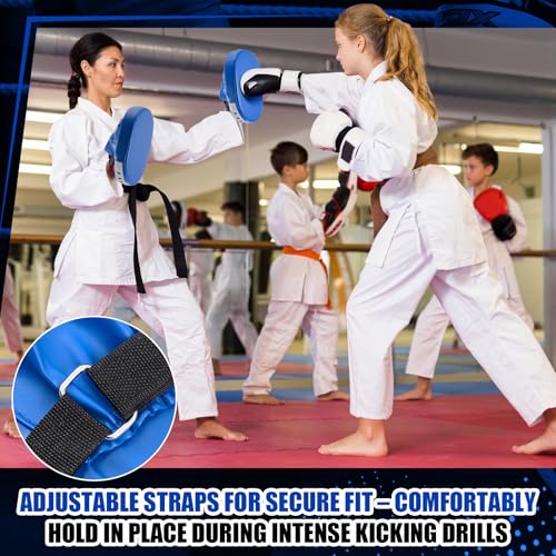 Poen 4 Pcs Taekwondo Kick Pads Set with Focus Mitts and Double Kick Paddle, Martial Arts Training Equipment for Kids Adults, Karate Kickboxing Punching and Kicking Practice Gear - color: Blue