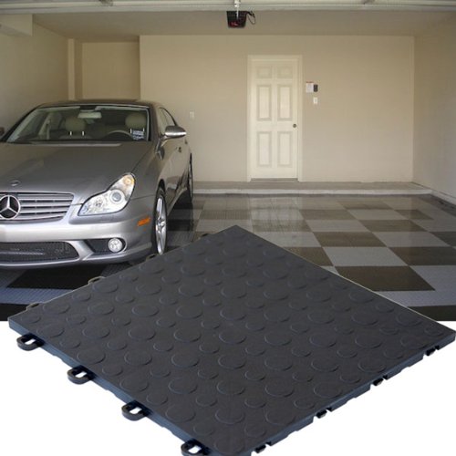 Interlocking Modular Garage Flooring Tile, Coin Top (30 Pack) (Black) - color: Black
