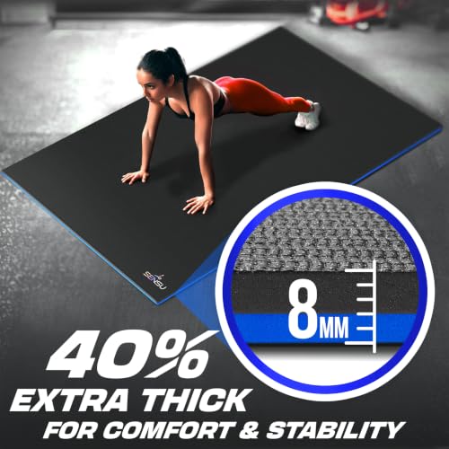 Sensu Large Exercise Mat – Extra Thick Non-Slip Workout Mat for Home Gym, Durable Shoe-Friendly Fitness Mat for Strength Training, Stretching, Cardio, and Balance Workouts (Multiple Sizes)