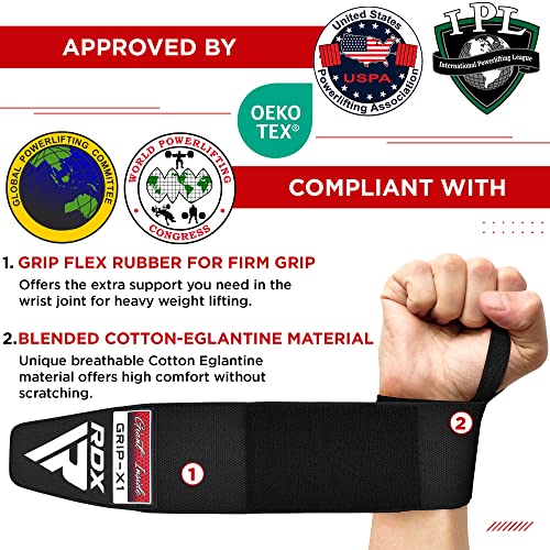 RDX Wrist Wraps for Weightlifting (Pair), IPL USPA Approved, Elasticated 18” Cotton Straps Support with Thumb Loop, Gym Wrap for Weight Lifting Powerlifting Competition Strength Training Bodybuilding - color: Black
