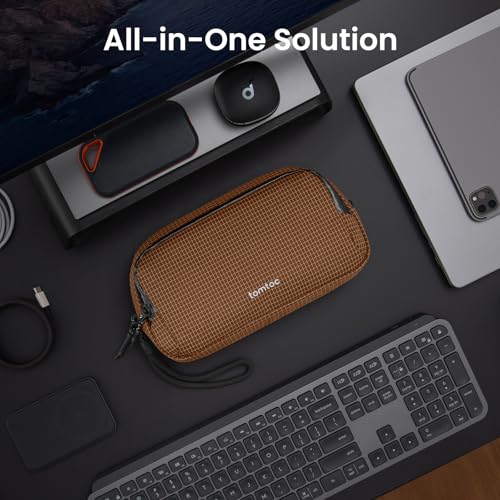 tomtoc Electronic Organizer Travel Case Performance, Water Resistant Dual Compartment Cable Organization Storage Bag for Charger, Cord, Phone, Hard Drive, Power Bank, Accessories Travel Essentials - color: Brown Plaid, size: Medium