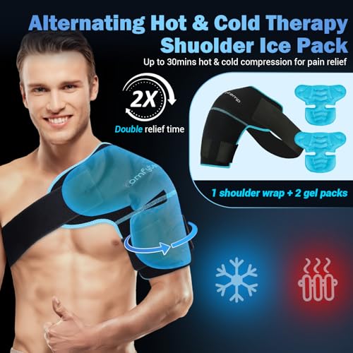 Comfytemp Shoulder Ice Pack Wrap Shoulder Brace Compression Sleeve for Shoulders Pain Relief, 2 Gel Ice Packs for Injuries Reusable, Cold Therapy for Rotator Cuff Recovery, Fathers Day Dad Gifts Men - color: Black - 2 Gel Pack+1 Brace