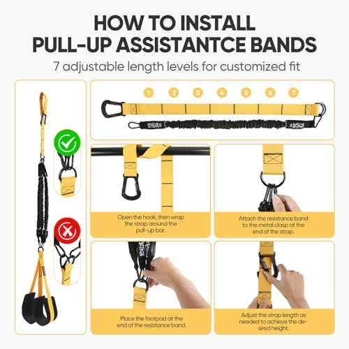 Adjustable Pull Up Assistance Bands with Fabric Feet Mats for Strength Training, Pull-Up Bar Workouts, and Resistance Training