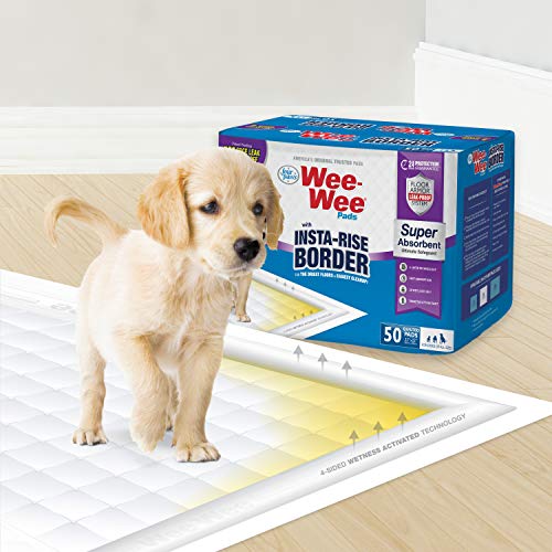 Four Paws Wee-Wee Super Absorbent Unscented Pee Pads for Dogs & Puppies with Insta-Rise Border, Leak-Proof Dog Housebreaking Potty Training Floor Protection, 22" x 23", 50 Count - size: 50 Count