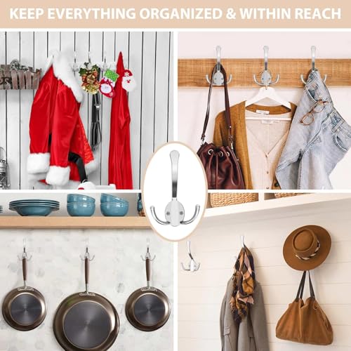 Homanu 14 Pack Coat Hooks Heavy Duty, Metal Three Prongs Large Coat Hooks Wall Mounted with 28 Screws, No Rust Silver Rustic Wall Hooks for Hanging Towel, Coat, Scarf, Bag, Hat, Cup, Key - color: 14 Pcs Silver