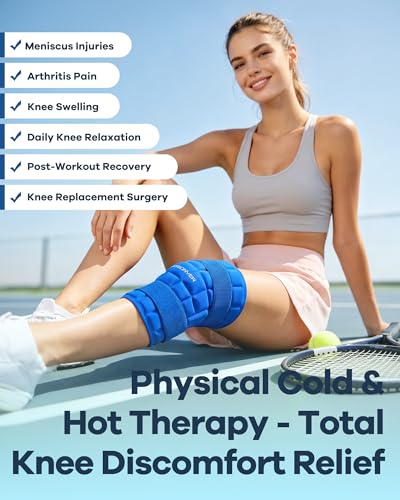 Knee Ice Pack Wrap for Pain Relief, 120-Min Long-Lasting & No Condensation | Ice-Grid Even Cooling Design, Reusable Gel Cold Therapy for Injuries, Knee Replacement Surgery, Swelling, ACL, Meniscus Tear