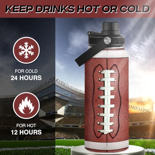 SANDJEST Football Water Bottle 32oz Stainless Steel Insulated Bottles for Men Boys Sports Lovers Fan Players Coach - Softball Gifts for Birthday Christmas - color: Football 1