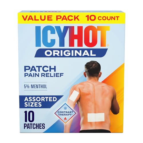 Icy Hot Original Pain Relief Patch Variety Pack, 5 Medium and 5 Large Comfortable Fabric Patches with Menthol 5%, Contrast Therapy for Backaches, Joints, Muscle Strains and Arthritis, 10 ct. - size: 10 Count