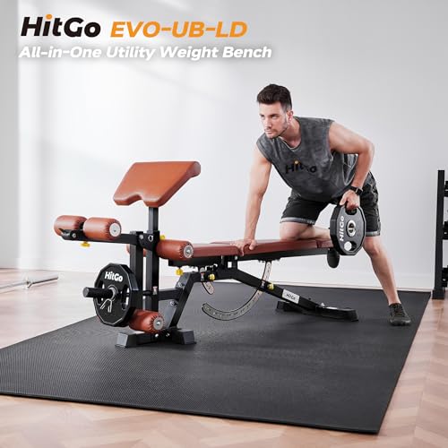 Adjustable Weight Bench with Transport Wheels for Home Gym - color: Full - Black/Brown