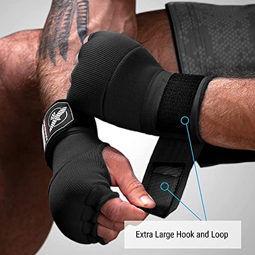 Hayabusa Quick Gel Hand Wrap Boxing Gloves | Slip-On Design, Padded Knuckle Protection, Hook and Loop Closure, Muay Thai Kickboxing, Men and Women, Sparring - color: Black, size: Medium