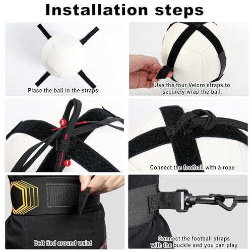 Surpop Soccer/Volleyball/Rugby Trainer, Football Kick Throw Solo Practice Training Aid Control Skills Adjustable Waist Belt for Kids Adults - color: black