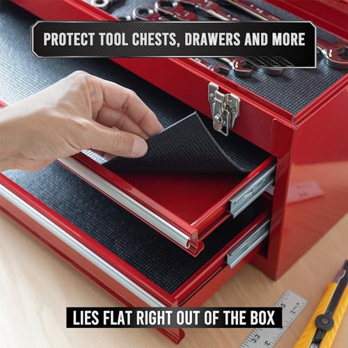 Precision Defined Tool Box Liner 10 ft x 24" Black Non Slip Mat Shelf Liner | Professional Grade Thick Drawer Liner for Cabinets and Toolboxes; Non-slip Mat Protects Shelves, Drawers, and Tool Trays Well - size: 10 ft x 24"