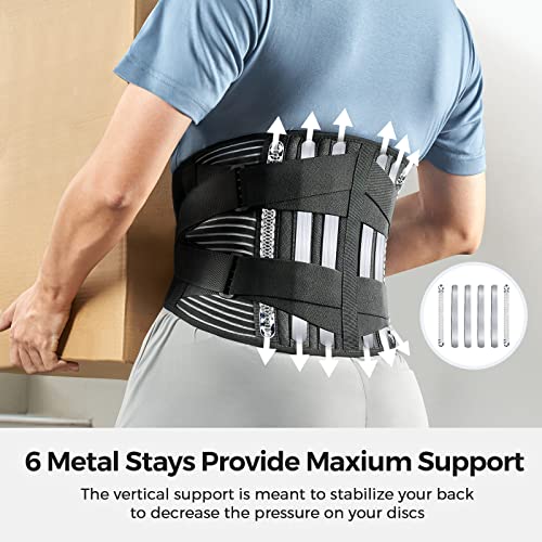 FREETOO Back Braces for Lower Back Pain Relief with 6 Stays, Breathable Back Support Belt for Men/Women for work , Anti-skid lumbar support belt with 16-hole Mesh for sciatica(L) - size: Large (Pack of 1)
