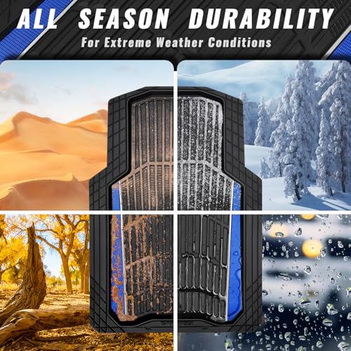 CAR PASS Heavy Duty Rubber Car Floor Mats, Deep Waterproof Car Floor Mats All Weather, Aluminum Film Floor Mats for Cars Non-Slip Universal Trim to Fit for SUVs Trucks Sedans Vans, Black Blue Metallic - color: Black Blue