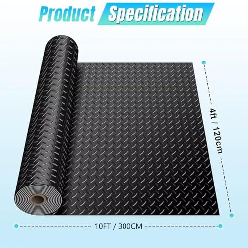 Heavy Duty Diamond-Plate Rubber Flooring Roll 4x10 FT, Multi-Purpose Waterproof Anti-Slip Floor Mat, Easy to Clean Under Equipment, Mats for Garage, Gym, Stable, Basement, Kennel - size: 4 ft x 10 ft x 0.1 in