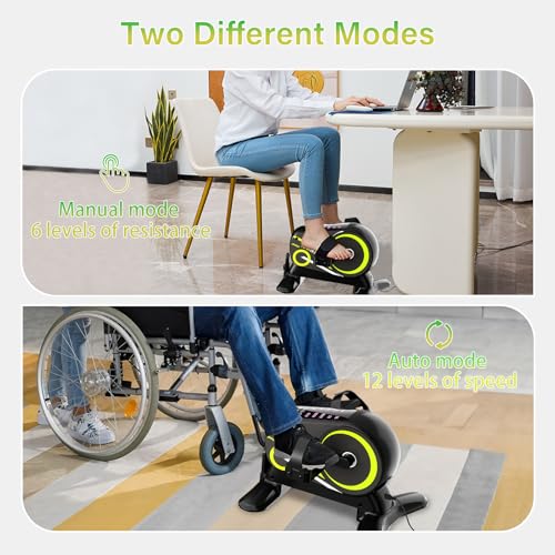 Mini Exercise Bike, Motorized Under Desk Pedal Exerciser Leg/Arm Cycle for Senior, Auto&Manual Mode, Adjustable Speed, LCD Display, Remote Control - size: 12 Speed 6 Resistance