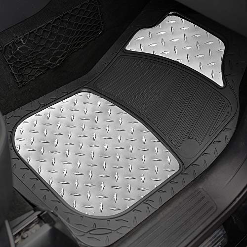 FH Group Automotive Floor Mats - Heavy-Duty Metallic Rubber Floor Mats for Cars, Universal Fit Full Set, Climaproof Floor Mats, Trimmable Floor Mats for Most Sedan, SUV, Truck Floor Mats Silver - color: Silver