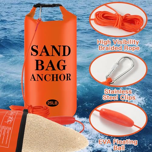 25LB Sand Anchor Bags, Waterproof Dry Bags, 2-in-1 Jet Ski Anchor Bag Kit with Adjustable Buoy for Small Boat Jetski Power Watercrafts Canoes and Kayaks