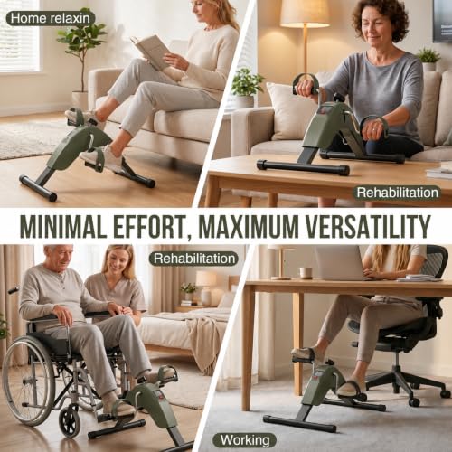 Under Desk Bike Pedal Exerciser for Leg & Arm | Foldable Mini Exercise Bike with LCD Display for Home & Office - color: GREEN