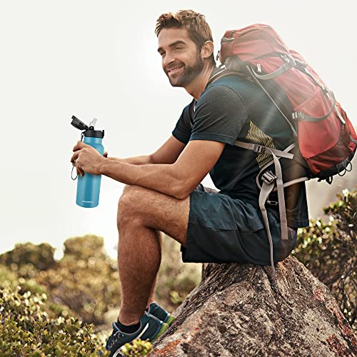 Han's Bottle Sports Water Bottle - 24 Oz, Straw Lid, Leak Proof, Vacuum Insulated Stainless Steel, Double Walled, Thermo Mug,Ocean - color: Ocean, size: 24 Ounces