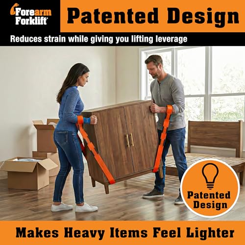 Forearm Forklift Furniture Moving Straps – 2-Person Lifting Strap for Moving Furniture, Appliances, Heavy Duty Carrying for Heavy Objects up to 800 lbs, Orange - color: Orange