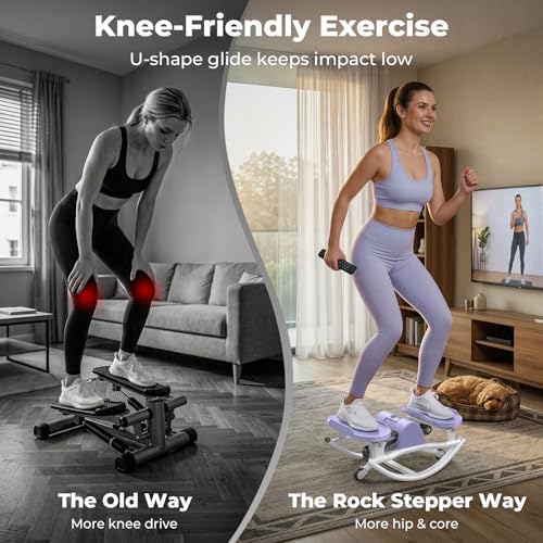 Rock Stepper, Side to Side Stepper for Exercise at Home, Low-Impact 3D Rocking Stepper Machine with Resistance Bands & Non-Slip Mat, Side Stepper for Full Body Workout, 250 LBS Capacity - color: PURPLE