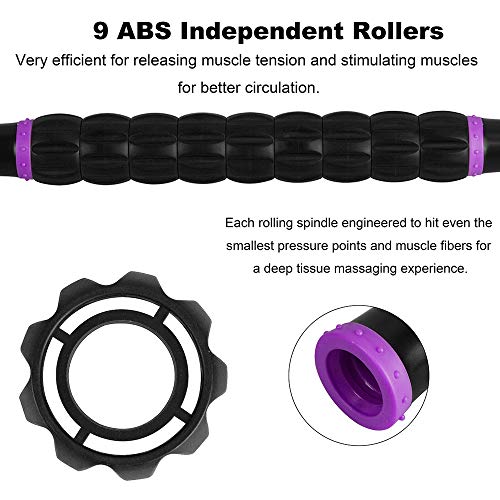 YANSYI Professional 9-Roller Deep Tissue Massage Stick - Portable Muscle Recovery Roller for Athletes, Relieves Post-Workout Soreness & Leg/Back Pain - Portable Physio Tool (Purple) - color: Purple
