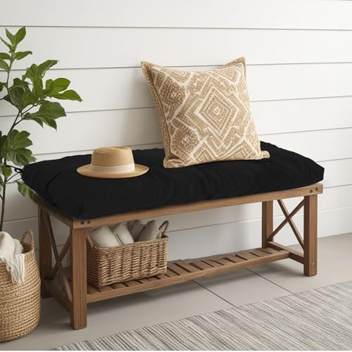 Outdoor Bench Cushion Waterproof, Tufted Bench Seat Cushion | 36 x 15 Inch Patio Wicker Indoor Seat Pads for Outside Garden Patio Balcony, Black - color: Black, size: 36x15 Inch