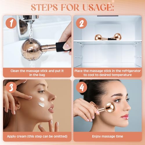 Baderke 2 Pcs Ice Globes for Face Stainless Steel Cooling Globes Unbreakable Cooling Roller Women Ice Balls Cryo Sticks Facials Skin Care for Dark Circles, Puffiness(Rose Gold (Black Handle)) - color: Rose Gold (Black Handle)