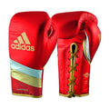 adidas Speed 500 Pro Boxing Gloves – Genuine Leather Training Gloves for Men & Women, Lace-Up Heavy Bag & Kickboxing Gloves - color: MET RED/GOLD/SILVER, size: 14 oz