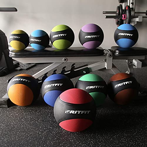 RitFit Weighted Medicine Ball - Non-Slip Rubber Shell & Dual Texture Grip - Workout Exercise Ball for Core Strength, Balance Training, Coordination Fitness - Multiple Weights & Colors - size: 10lb