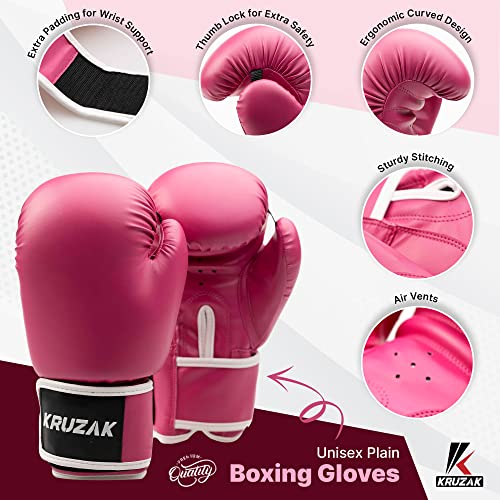 Kruzak Boxing Gloves for Men & Women, Sparring & Kickboxing Gloves, Muay Thai & MMA Gloves, 8-16 oz - color: Pink, size: 10 oz