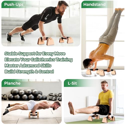 Wooden Parallettes Bars & Push Up Bars – Premium Handstand Training Push Up Handles, Non-Slip Calisthenics Equipment for Men & Women, Perfect Home Gym Fitness Tool for Strength & Balance, 23.5cm