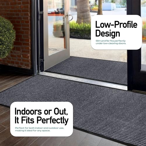 MaxMat® Heavy Duty Floor Mat - Large Commercial, Indoor/Outdoor, Waterproof, Low-Profile, Easy to Clean Doormat (2 x 6 Feet, Grey, MXM-RIB0026GY) - color: Grey, size: 2 x 6 feet