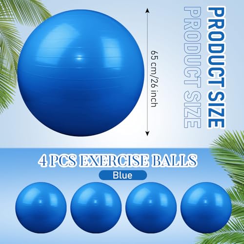 Leyndo 4 Pcs 26 Inch Yoga Exercise Ball Pilates Pregnancy Birthing Fitness Ball with Quick Pump Anti Burst for Improved Posture, Balance, Yoga, Pilates, Training - color: Blue