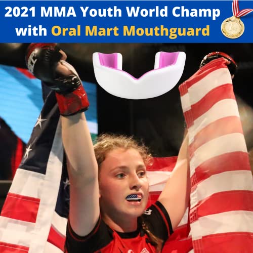 Oral Mart Youth Sports Mouth Guard for Kids (USA Flag, Fangs, 20+ Colors to Choose from) Mouthguard for Football, MMA, Karate, Boxing, Rugby, BJJ, Flag Football – /w Case (Youth, Strapless) - color: Pinky Lady