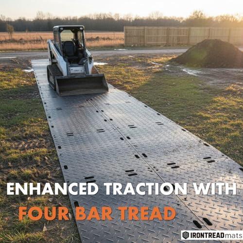 Ground Protection Mat 4’ x 8’ – ½” Thick - Recyclable HDPE Diamond Tread Pattern - Non-Slip Reusable Waterproof - Driveway & Construction Mats for Equipment & Landscaping – 5 Pcs Pack - size: 4' x 8' - 1/2"