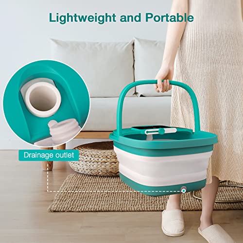 HOSPAN Collapsible Foot Spa with Heat, Bubble, Red Light, and Temperature Control, Foot Bath Massager with 8 Shiatsu Massage Rollers, Pedicure Foot Spa for Relaxation - FS01A - color: Sky Blue