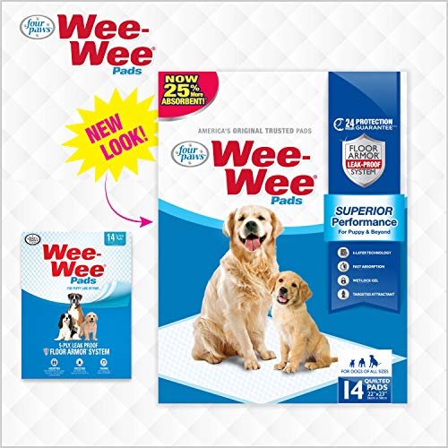 Four Paws Wee-Wee Superior Performance Unscented Pee Pads for Dogs & Puppies, Quilted Leak-Proof Dog Housebreaking Potty Training Floor Protection, 22" x 23", 14 Count - size: 14 Count