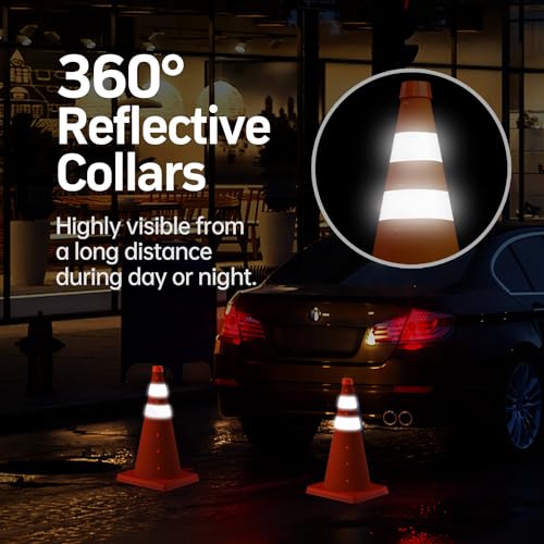 BATTIFE [6 Pack] 18 Inch Collapsible Traffic Safety Orange Cones, Multi Purpose Pop-up Cones and Reflective Collar, for Road Parking, Driving Practice - size: 18inch