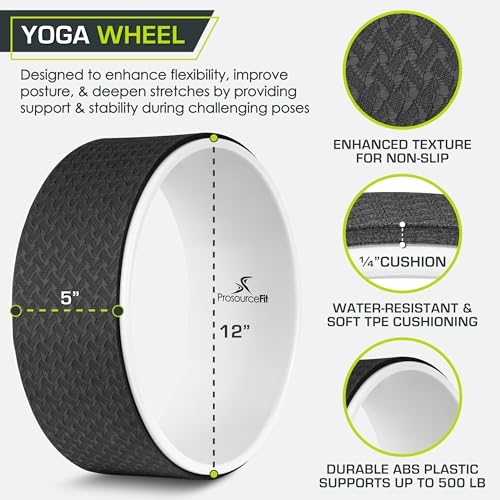 ProsourceFit Yoga Wheel Prop 12” for Improving Yoga Poses, Backbends, Flexibility, Balance, Stretching, Relaxation - color: Black/White