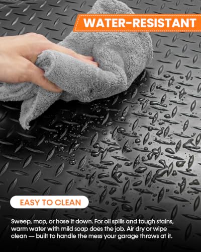 SEAL 5 x 20 FT Premium Garage Floor Mat, Solid 2.8mm Thick Lay-Flat Black Commercial Grade Heavy Duty Parking Mat for Golf Cart, Workbench, ATV, Water/Stain Resistant Runner (Embossed Diamond Plate) - size: 240"L x 60"W x 0.1"Th