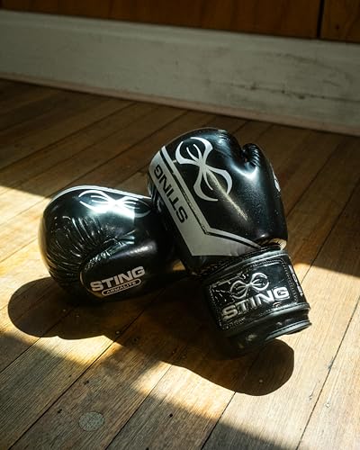 STING Armalite Boxing Gloves, Durable Boxing Equipment for Boxing Training, Balanced Weight Distribution | SLV3 Outer Skin, SAS Layering, Hi Flow Core Padding, Comfortline 3D Liner - color: Black/Silver, size: 10