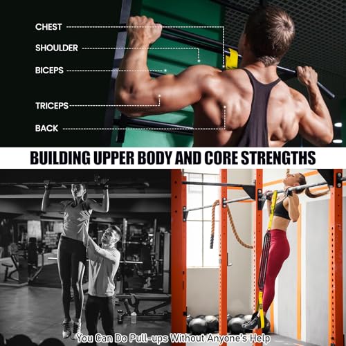 Pull Up Assistance Bands 260lbs, Heavy Pull Up Bands Resistance Bands for Pull Ups Working Out with Feet Rest, Pull Up Bar Bands Assistance Bands Strength Training Workout Equipment, Height Adjustable - color: Yellow