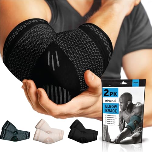 POWERLIX 2Pack Arm Orthopedic Brace Compression Support (Pair) - Elbow Sleeve for Arthritis, Golf Elbow,Golfers Elbow,Pain Relief,Tendonitis,Tennis (Black, M)